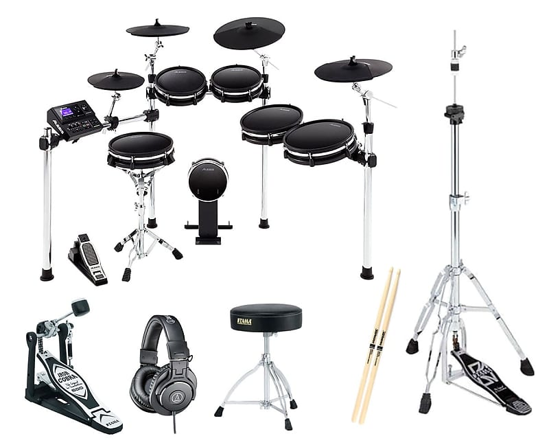 Alesis DM10MKII Pro Drum Kit + Kick Pedal + Hi-Hat Stand + Throne + AT ATH-M30X Headphones + Sticks image 1