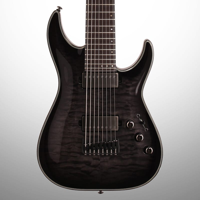 Schecter Hellraiser Hybrid C-8 Electric Guitar, 8-String, Transparent Black Burst image 1