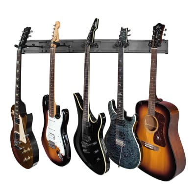 Wall Mounted 5-Space Slatwall Guitar Hanger - Black for sale