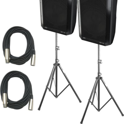 2 Peavey Dark Matter DM 115 15", 1320 Watts Powered Speaker Bundle With Two Speaker Stand & Cables image 1