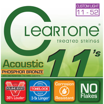 Cleartone 7411 Acoustic Guitar Strings Phosphor Bronze Custom Light Coated 11-52 image 1
