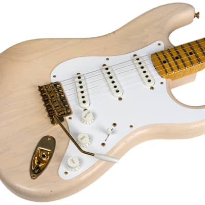 2022 Fender Custom Shop 1955 Stratocaster Relic White Blonde+Aged Shell Pink image 2