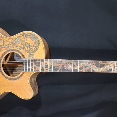 Blueberry NEW IN STOCK Handmade Acoustic Guitar Grand Concert Dragon Motif for sale