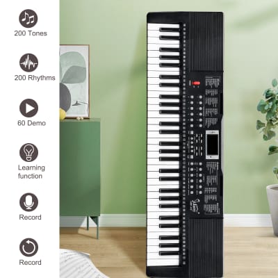 Glarry EP-110 61 Key Keyboard with Piano Stand, Piano Bench, Built In Speakers, Headphone, Microphone, Music Rest, LED Screen, 3 Teaching Modes for Beginners 2020s - Black image 8