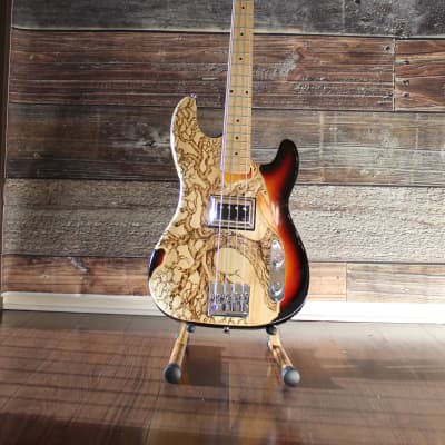 New Custom  4 String Bass  Sunburst/  Pyrography Guitar by Sparka Studios image 5