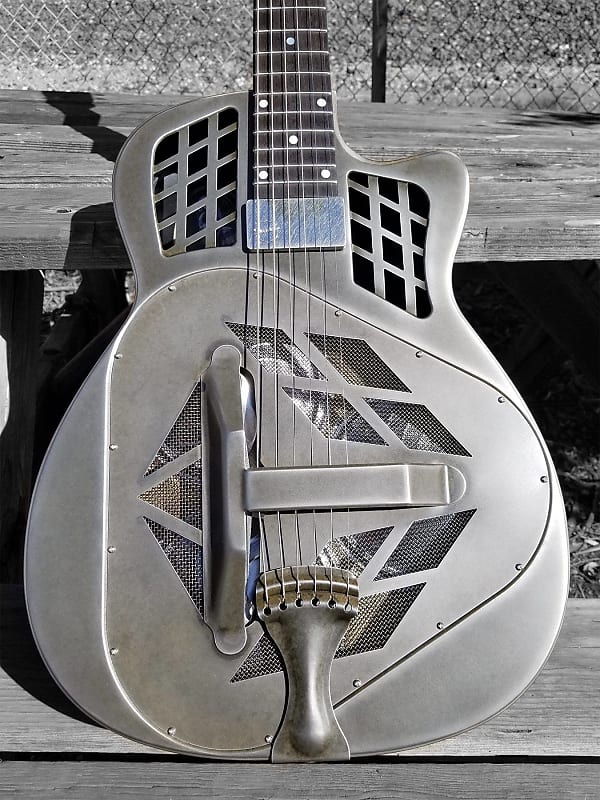 National Reso-Phonic 2023 T-14 Cutaway Tricone Weathered Steel 14 Fret w/ Slimline & Strap Button image 1