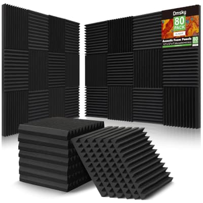 12 Pack Self-Adhesive Acoustic Panels 1 X 12 X 12 Inches - Acoustic Foam -  Studio Foam Wedges - High Density Panels - Soundproof Wedges - Charcoal
