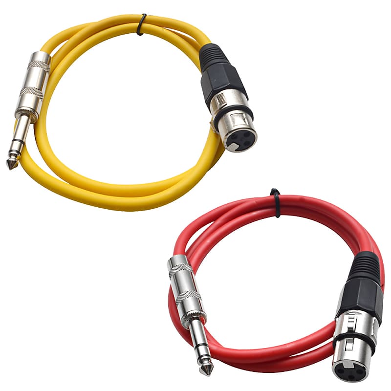 2 Pack of 1/4 Inch to XLR Female Patch Cables 2 Foot Extension Cords Jumper - Red and Yellow image 1