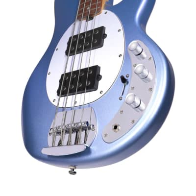 Sterling by Music Man StingRay Ray4 HH Lake Blue Metallic Bass Guitar image 2