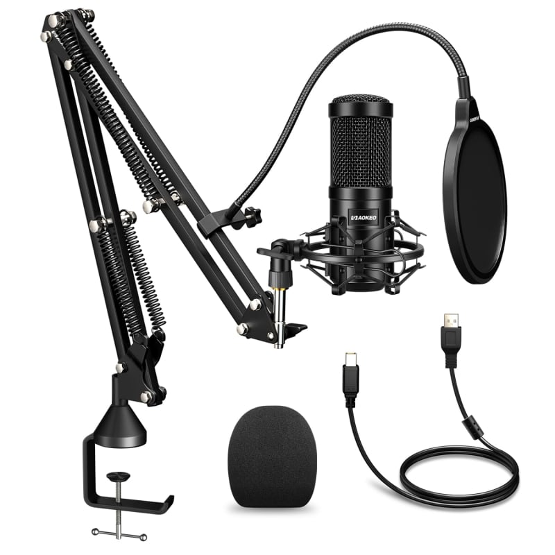 Caattiilaa USB Microphone - Professional Recording Microphone,  192KHZ/24Bit, Pop Filter, Boom Arm Set, Easy Installation, Compatible with  PC, Laptop