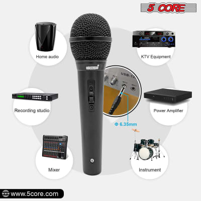 5 Core Professional Dynamic Microphone 4 Pieces Cardiod Unidirectional Handheld Mic Karaoke Singing Wired Microphones with Detachable 12ft XLR Cable, Mic Clip PM 101 BLK 4PCS image 7