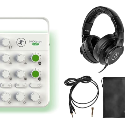 Mackie M Caster Live White Streaming Podcast Phone/USB Mixer+MC-150 Headphones image 1