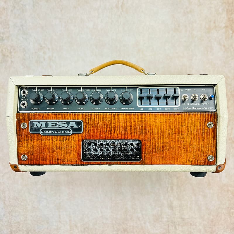 Mesa Boogie Mark III Simul-Class Guitar Amplifier Head Blue Stripe 1989 - Cream & Flame Maple image 1