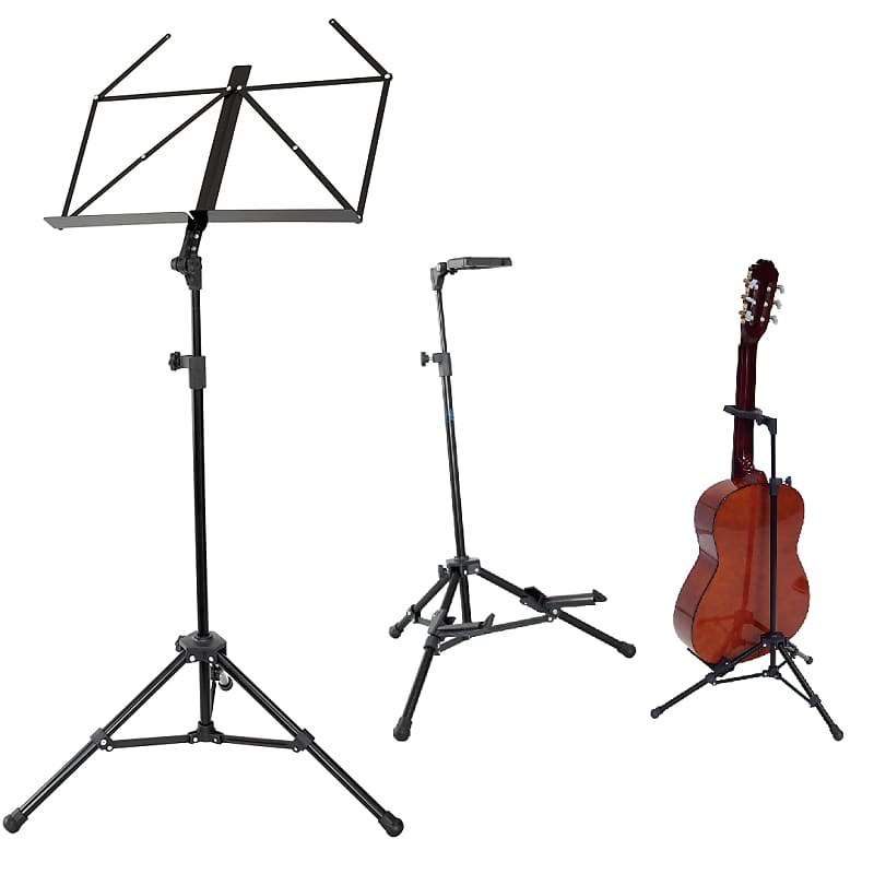 BUNDLE Music Stand for Sheet Music and Tripos Guitar/Violin Stand black image 1