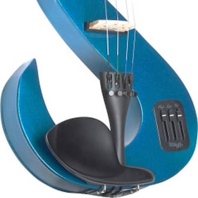 4/4 electric violin set with S-shaped metallic blue electric violin, soft case and headphones image 2