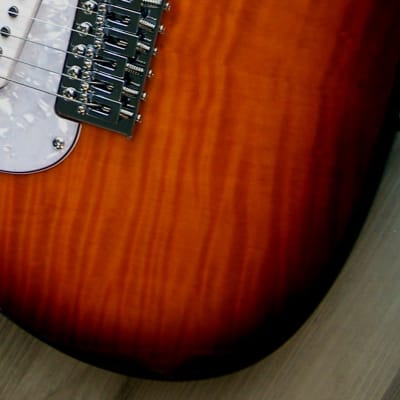 2023 Elite® Strat Pro Style Guitar "Tiger Burst Cherry" ,w/ Hot Z-Mules® Maple neck Gilmour Mod image 8