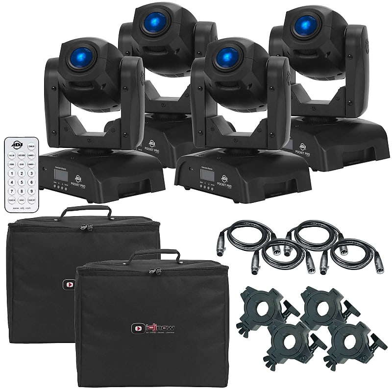 (4) ADJ Pocket Pro High Output Mini Moving Heads + Cases + | Reverb