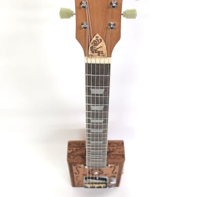 Handcrafted 2 Pickup Engraved Mahogany 6 String Opening Body 24.75"Scale Electric Cigar Box Guitar image 8