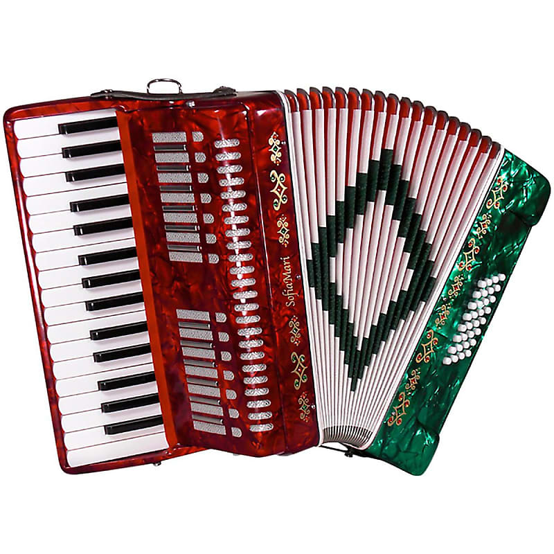 SofiaMari SM-3232 32 Piano 32 Bass Accordion Regular Red and Green Pearl image 1