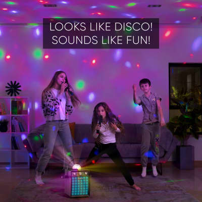 MASINGO 2023 Karaoke Machine for Adults & Kids with 2 UHF Wireless Microphones - Portable Singing PA Speaker System Set w/ Two Bluetooth Mics, Disco Ball Party Lights & TV Cable - Ostinato M7 Black image 3