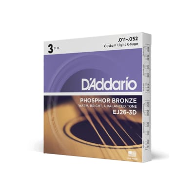 D'Addario 3-Pack Phosphor Bronze Acoustic Guitar String Set Custom Light Gauge 11-52 image 2