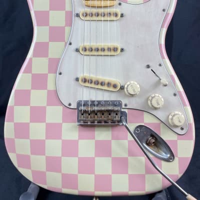Custom/Hybrid Stratocaster, Relic, Checkerboard Aged Shell Pink over Aged Vintage White image 2