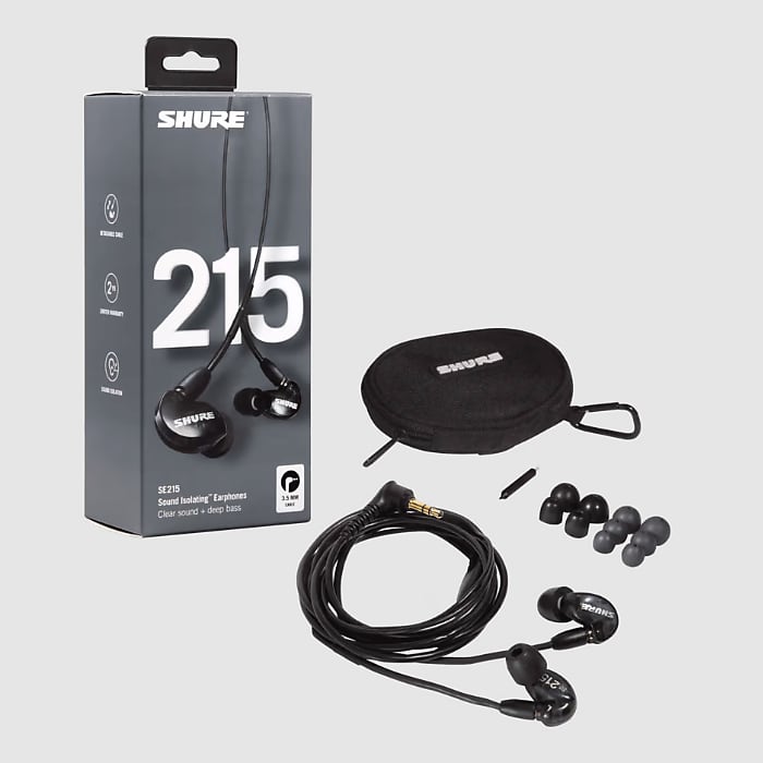 Shure SE215 Professional Sound Isolating In-Ear Monitors w/ Standard 64" Cable - Black image 1