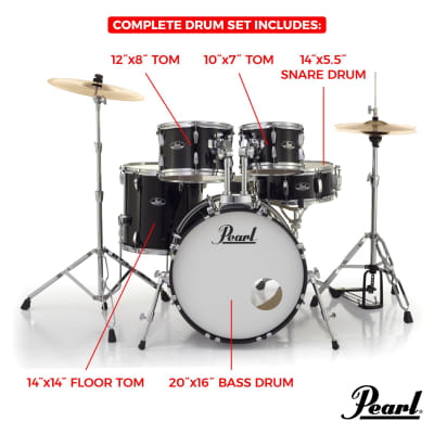 Pearl RS505C/C31 Roadshow 10 / 12 / 14 / 20 / 14x5" 5pc Drum Set with Hardware, Cymbals 2014 - 2023 - Product Color: RED WINE image 6
