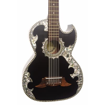 Paracho Elite Belleza Solid Cedar Top 12-String Bajo Sexto Guitar, Black image 2