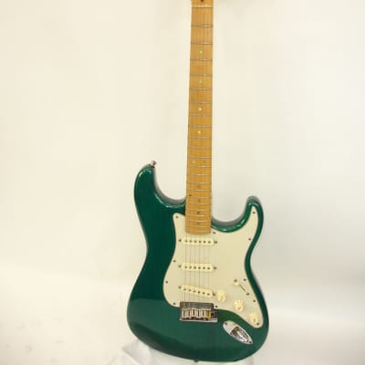 2001 Fender American Deluxe Stratocaster Electric Guitar, Maple Fingerboard, Teal Green Transparent image 2