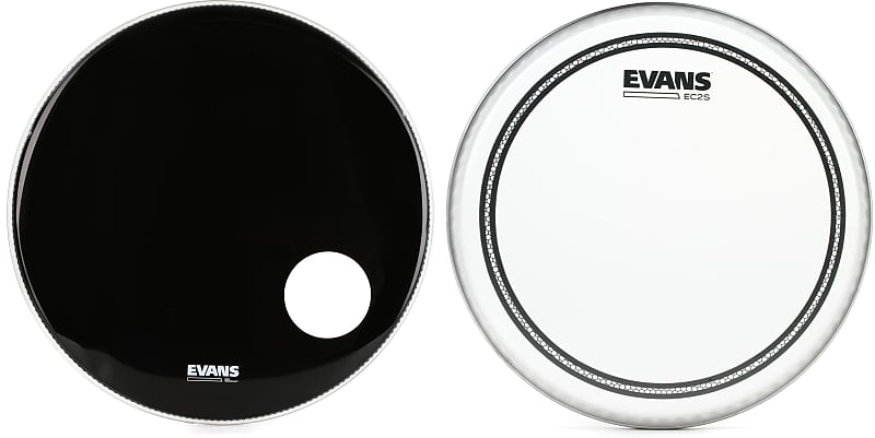 Evans EQ3 Resonant Black Bass Drumhead - 24 inch - With Port Hole  Bundle with Evans EC2S Frosted Drumhead - 8 inch image 1