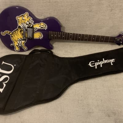 2004 Epiphone Collegiate Les Paul Junior LSU Louisiana State University Tiger Guitar Purple & Yellow Officially Licensed + Original Gig Bag image 2