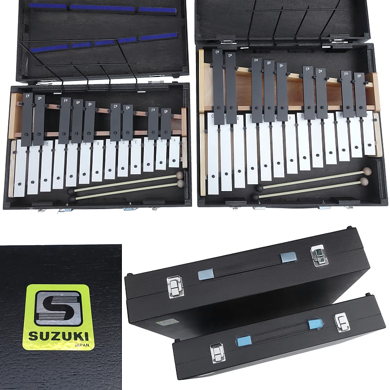 Vintage Suzuki Japan Glockenspiels - Alto + Soprano Full Chromatic 22 Bar - With Original Wooden Cases image 1
