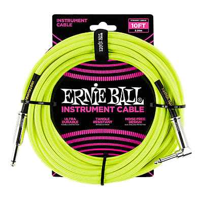 Ernie Ball Braided Instrument Cable 10ft Straight-Angle Yellow image 1