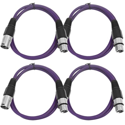 4 Pack of XLR Patch Cables 3 Foot Extension Cords Jumper - Purple and Purple image 1