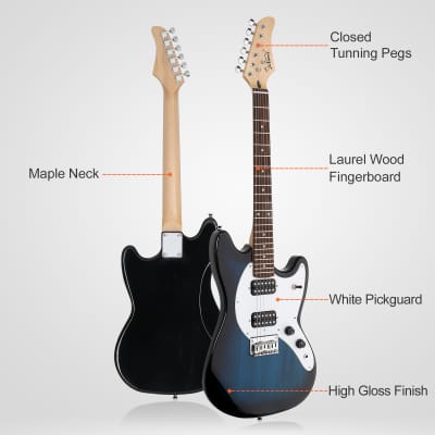 Glarry Full Size 6 String H-H Pickups GMF Electric Guitar with Bag Strap Connector Wrench Tool 2020s - Blue image 8