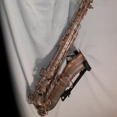Buescher True Tone Low Pitch C Melody Tenor Saxophone silver with case vintage used AS-IS image 10