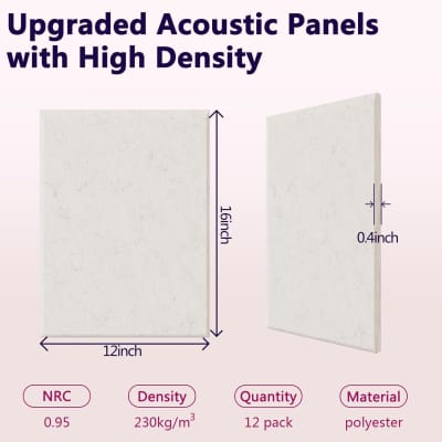 12 Pack Acoustic Panels Self-Adhesive,1 X 12 X 12 Quick-Recovery Sound  Proof Foam Panels, Acoustic Foam Wedges High Density, Soundproof Wall  Panels