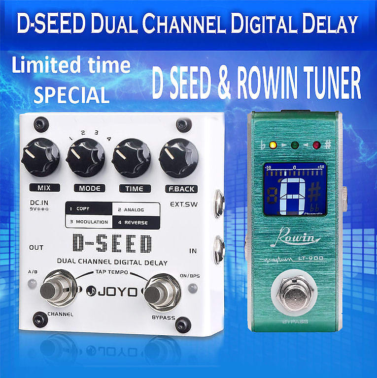 JOYO D-Seed Dual Chanel Delay Analog Digital Reverse TAP Tempo 4 Modes & Rowin Tuner Free US Ship image 1