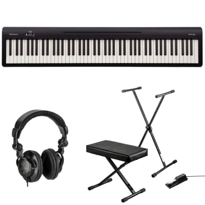 Roland FP-10 88-Key Digital Piano, Bundle with Keyboard Stand, Keyboard & Piano Bench, Sustain Pedal , Closed-Back Studio Monitor Headphones