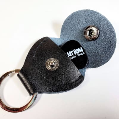 Guitar Pick Keychain - Guitar Pick Holder- Black Genuine Leather with Metal Snap - Holds up to 10 G image 3