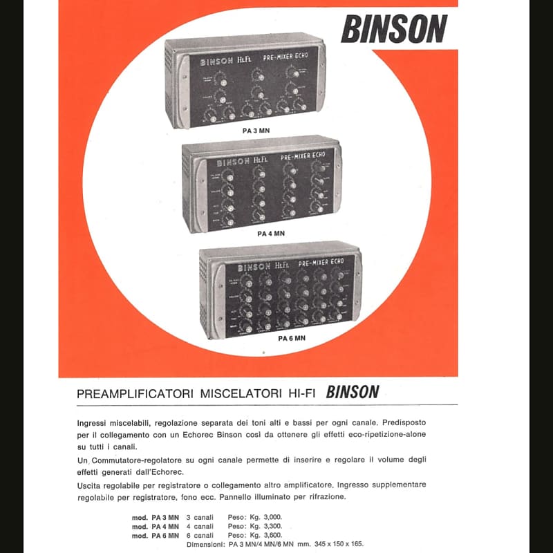 Binson PRE-MIXER ECHO PA 6 MN プリアンプミキサー Binson HiFi Pre Mixer Echo PA 6 MN | Reverb