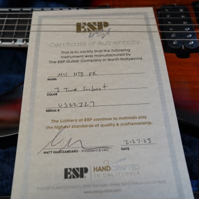 ESP USA M-II NTB FR - 3-Tone Sunburst Koa 6-String Electric Guitar w/ Black Tolex Case (2023) image 8