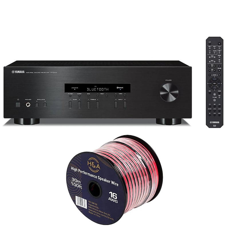 Yamaha YAMAHA R-S202BL Stereo Receiver with Bluetooth + H&amp;A 16 AWG Speaker Wire Cable (100&#039; Spool)  			
