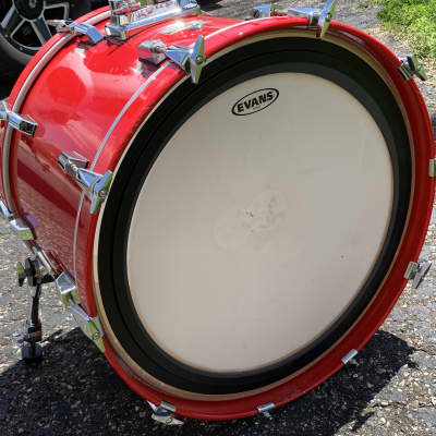 Vintage Pearl World Series Ferrari Red 22x16" Bass Drum Kick with Mount, Chrome Hardware, T-Rods image 10