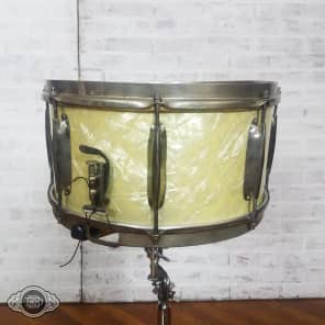 vintage 1940s WFL 7x14 Zephyr lug 3 ply snare drum in White Marine Pearl image 2