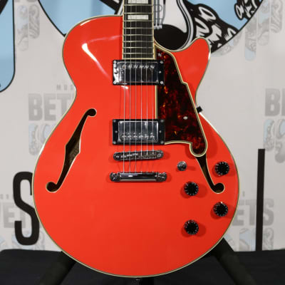 D'Angelico Premier SS Semi-Hollow Electric Guitar with Stopbar Tailpiece - Fiesta Red for sale