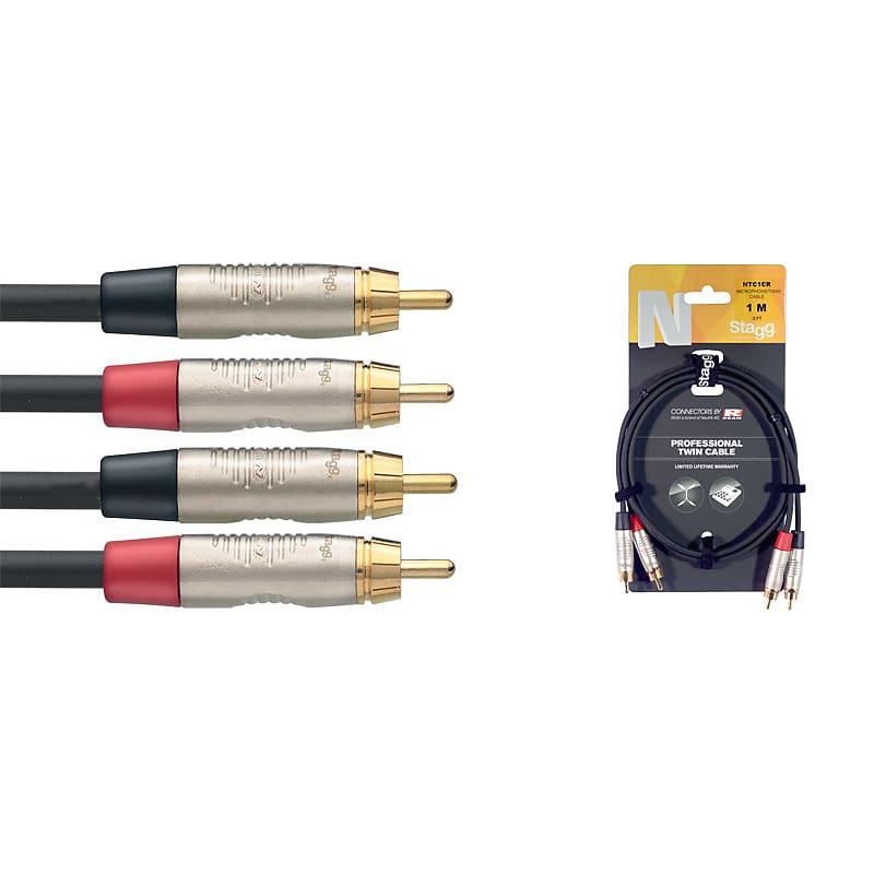 Stagg NTC1CR 1m/3ft Twin RCA Phono to RCA Phono Cable  			