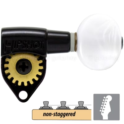 NEW Hipshot Classic Open-Gear Non-Staggered Tuners 6 in line OVAL PEARL - BLACK image 1