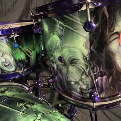 Rikki Rockett's Poison, Rockett Drum Works "Zombie" Kit: 22", 12", 14", 16", 6x14" Snare. Purple Hardware 2012 - Custom Graphics By Craig Fraser. SIGNED! image 12